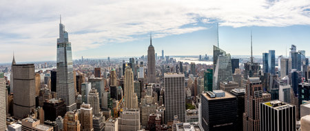 MIDTOWN MANHATTAN, NEW YORK, USA, An aerial panoramic view of the Empire State building and surrounding district in Midtown Manhattanの写真素材