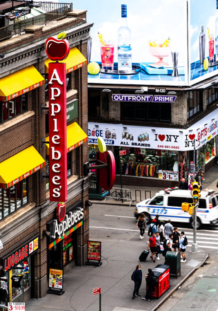 NEW YORK, USA - SEPTEMBER 16, 2023.  Aerial view of the Applebee's Grill and bar on 50th and Broadway in New York Cityのeditorial素材