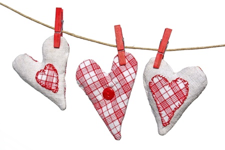 handmade hearts of scrim isolated on whiteの写真素材