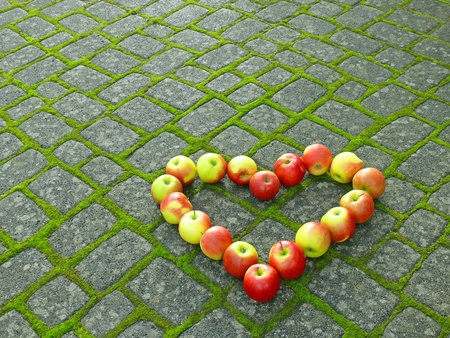 heart shaped from fresh applesの写真素材