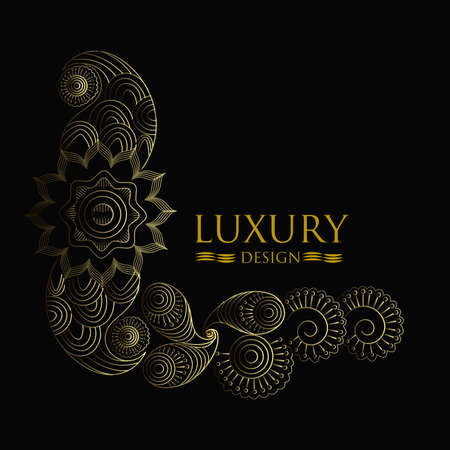 Luxurious Decorative Golden Design of Vintage Greeting Card Vector with Ornamental Floral Mandala Black Background Wallpaper Illustrationのイラスト素材