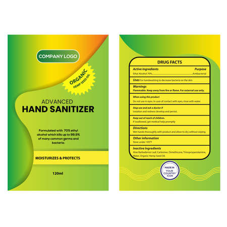 Antibacterial Liquid Hand Sanitizer hemp seed oil Label and Packaging Designのイラスト素材