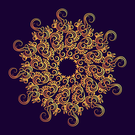 ornamental arabesque floral abstract golden mandala design with dark blue background in islamic textile art patternのイラスト素材