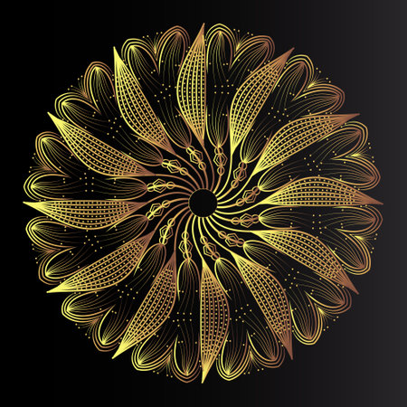 islamic geometric mandala gold glitter line art background and arabic floral texture design for print templateのイラスト素材