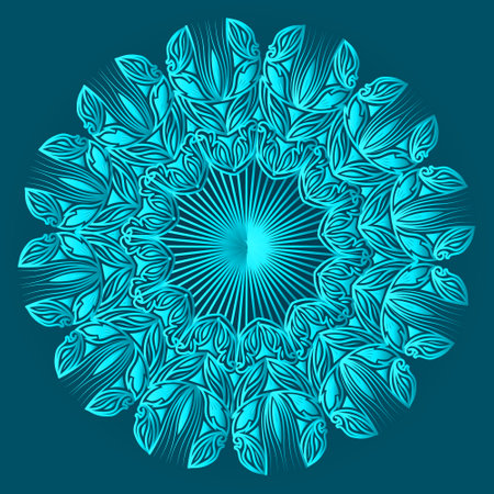 greenish blue color ornamental floral abstract arabesque mandala design with luxurious islamic backgroundのイラスト素材