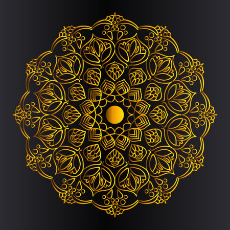 arabic texture design of golden gradient mandala in natural leaf shape design and islamic geometric line art background
for print templateのイラスト素材