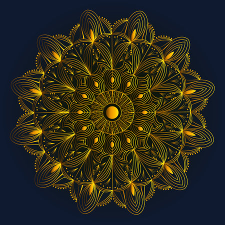 islamic geometric line art pattern design in luxurious golden backgroundのイラスト素材