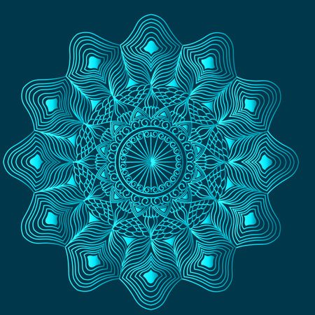 luxurious floral mandala design with islamic geometric line art background in cyan blue color patternのイラスト素材