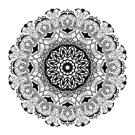mandala black floral background and motif of islamic style arabesque doodle designのイラスト素材