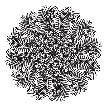floral leaf pattern mandala design of green natural organic shape decorative line artworkのイラスト素材