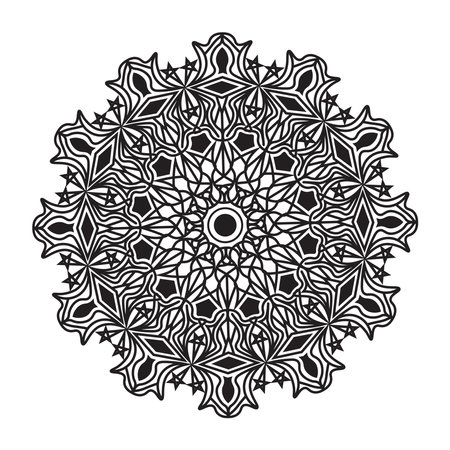 mandala black and white flourish ornamental repeat pattern design element of islamic print template backgroundのイラスト素材