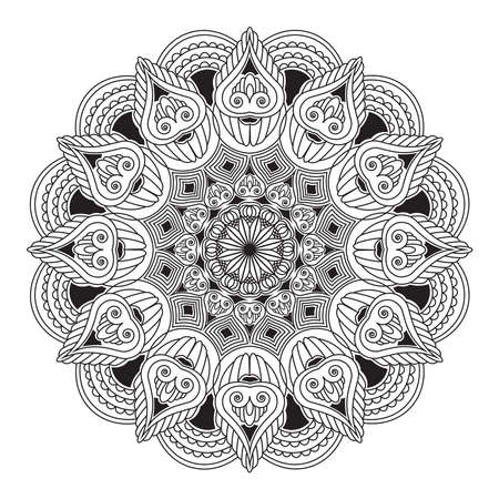 mandala isolated element of indian ornamental decorative floral style abstract black and white pattern background designのイラスト素材