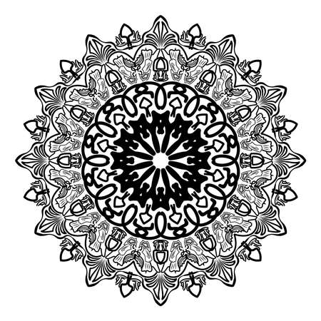 arabesque islamic mandala design of silhouette floral decorative pattern drawing for muslim adults motifのイラスト素材