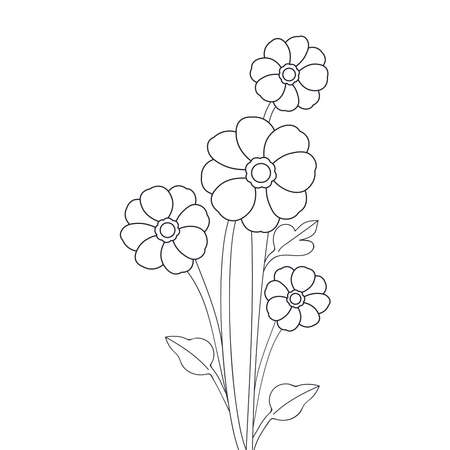 hand drawn silhouette line contour elegant flower with blossom petal graphic illustrationのイラスト素材