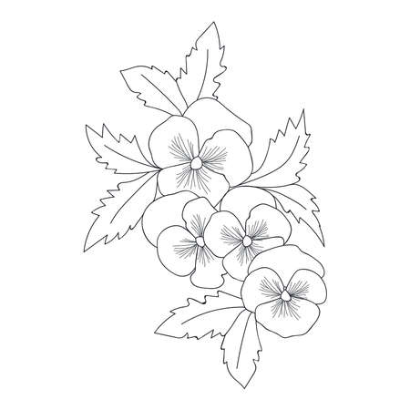 blossom branch flowers with leaves drawing for coloring page elementのイラスト素材
