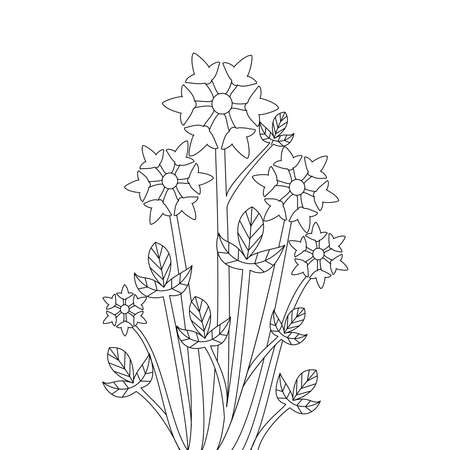 natural black and white line art graphic element of flower vector illustration for coloring pageのイラスト素材