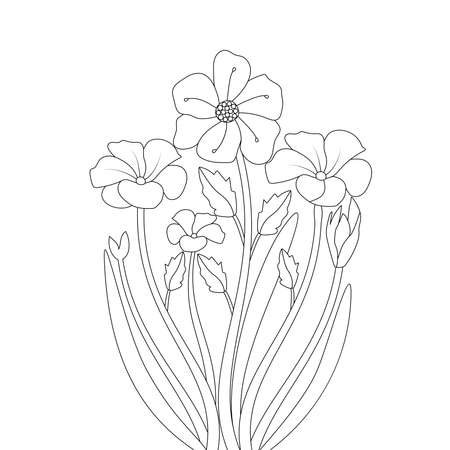 botanical illustration flower of coloring page with floral drawing vector elementのイラスト素材