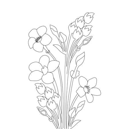 allamanda flower illustration with creative line art design for print coloring pageのイラスト素材