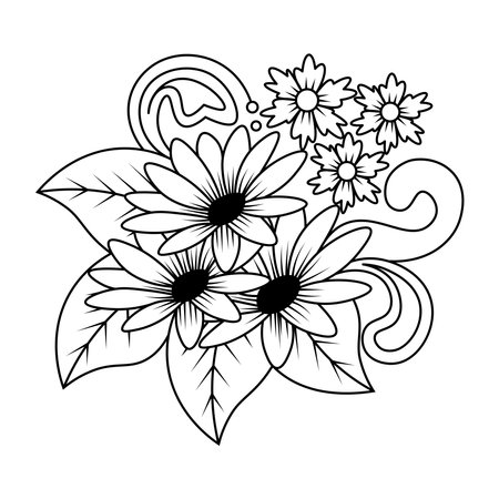 cute simple coloring page drawing of flower design for kids illustrationのイラスト素材