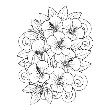 rose of sharon flower line art vector graphic design of coloring page with detailed shapeのイラスト素材