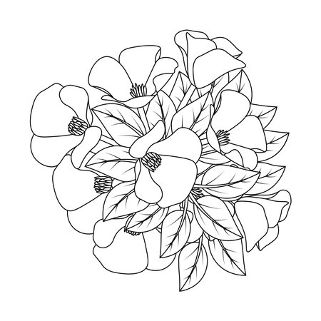 doodle line art coloring page illustration with hand drawing flower outline strokeのイラスト素材