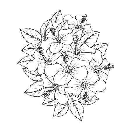 doodle line art coloring page illustration with hand drawing flower outline strokeのイラスト素材