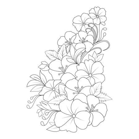rose of sharon flower doodle line art coloring book page of vector graphic designのイラスト素材