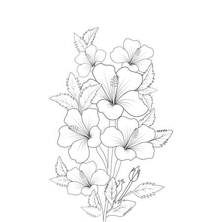 doodle common hibiscus flower line art coloring book page of vector graphic designのイラスト素材