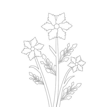 coloring flower object line art drawing with black ink design for kidsのイラスト素材