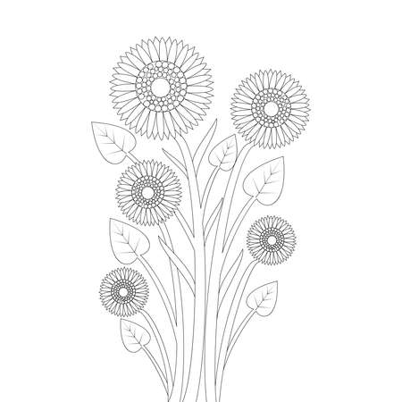 sunflower line art design of print template blooming coloring book page flowerのイラスト素材