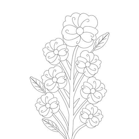 garden flower line art illustration coloring page for printing template designのイラスト素材