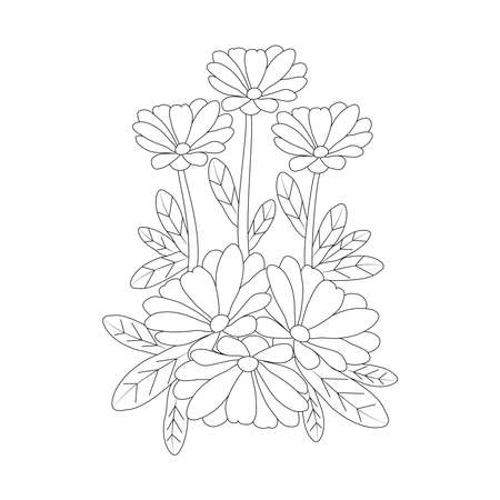garden flower line art illustration coloring page for printing template designのイラスト素材