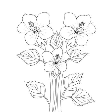 rose flower coloring page template for kids educational print element designのイラスト素材