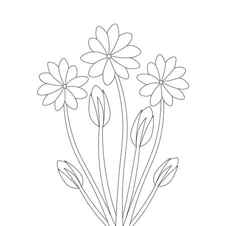 blooming petal of flower branch coloring book page element for kids drawingのイラスト素材