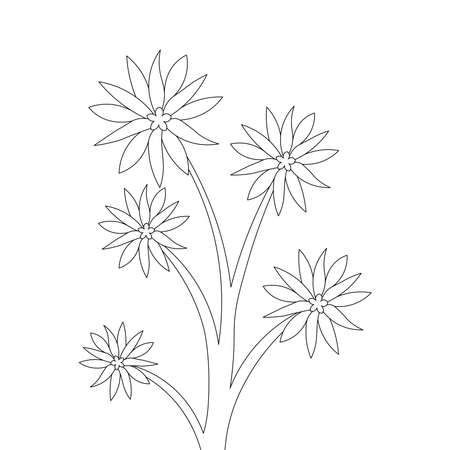 blooming petal of flower branch coloring book page element for kids drawingのイラスト素材