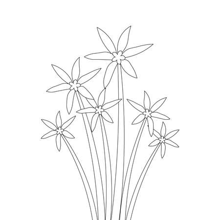 blooming petal of flower branch coloring book page element for kids drawingのイラスト素材