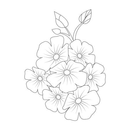 blooming petal of flower branch coloring book page element for kids drawingのイラスト素材