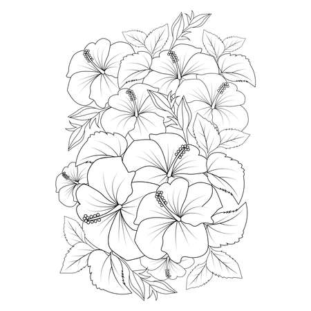 china rose flower doodle coloring page illustration with line art strokeのイラスト素材