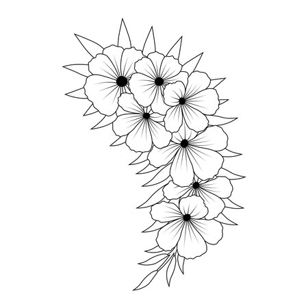 illustration in relaxation coloring page template with doodle style line drawing flowerのイラスト素材