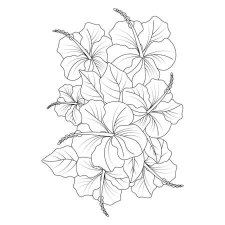blooming flower decoration artwork branch of doodle style line art design templateのイラスト素材
