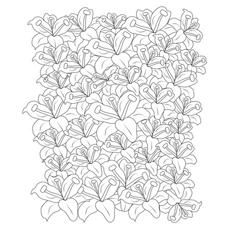 repeat pattern lilium flower black and white background of doodle style drawingのイラスト素材