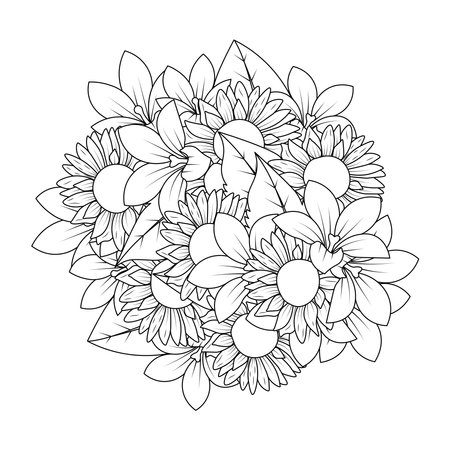sunflower doodle art vector design with line art coloring page and simple pencil easy sketches drawingのイラスト素材