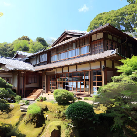 Fantastic Japanese style building exterior with natural environmentの素材