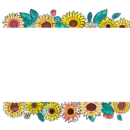 Isolated sunflower borders for elegant invitations and greetings cardの素材