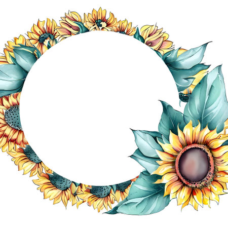 Watercolor border design with ornated sunflower for greeting cards and invitationsの素材