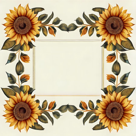 Beautiful rectangle border design with bloomed sunflowersの素材