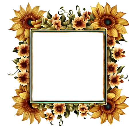 Beautiful rectangle border design with bloomed sunflowersの素材