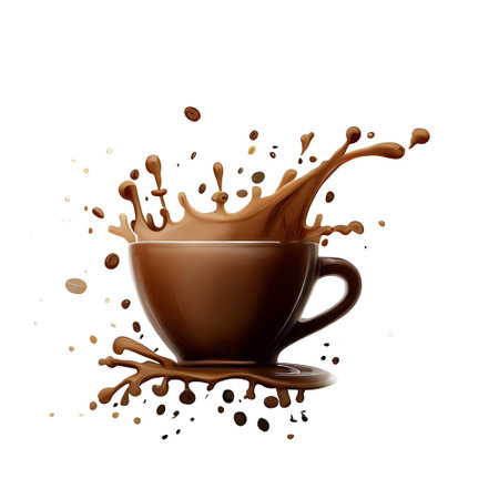 Splashed coffee with coffee beans to congratulate international coffee dayの素材