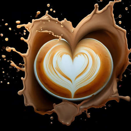 International coffee day celebration with heart shape latte coffee splashの素材