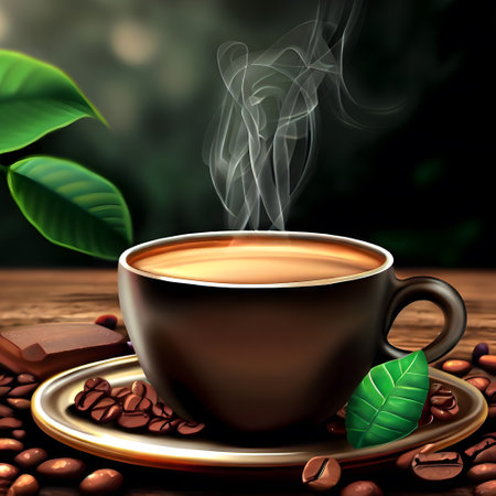 Realistic natural coffee on wooden table for international coffee dayの素材